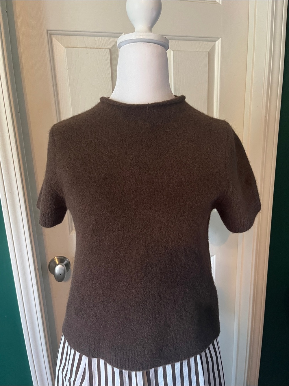 Zara Dark Brown Short-Sleeve Fuzzy Sweater